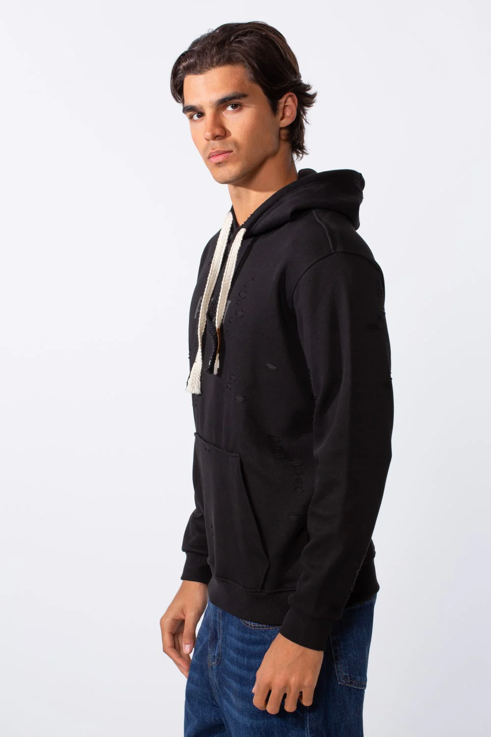 Men's Ripped Slim Fit Kangaroo Pocket Hood Sweatshirt - Image 4