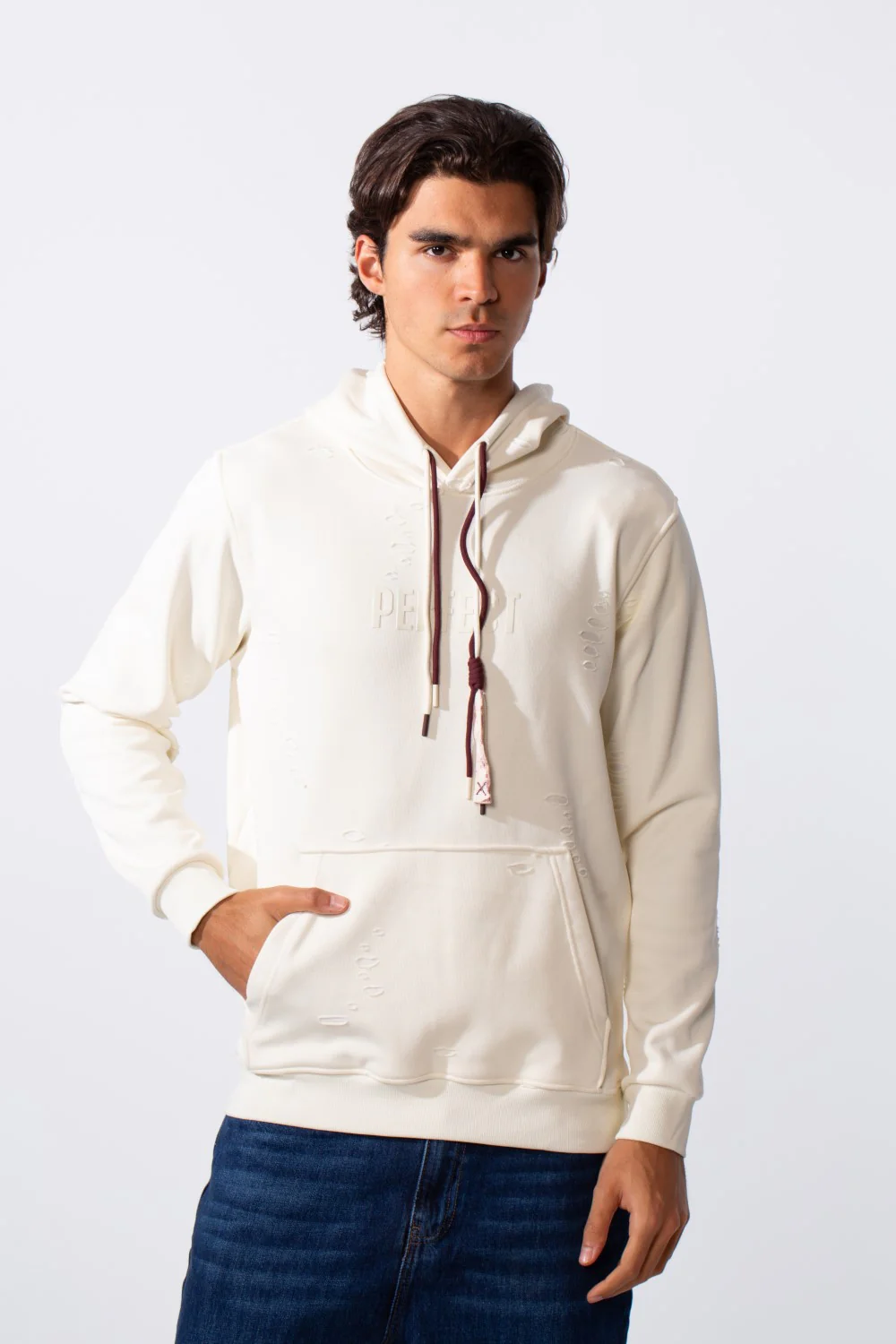Men's Ripped Slim Fit Kangaroo Pocket Hood Sweatshirt - Image 5