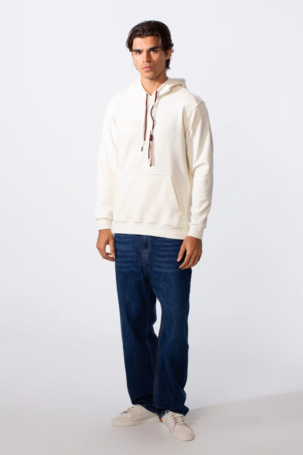 Men's Ripped Slim Fit Kangaroo Pocket Hood Sweatshirt - Image 7