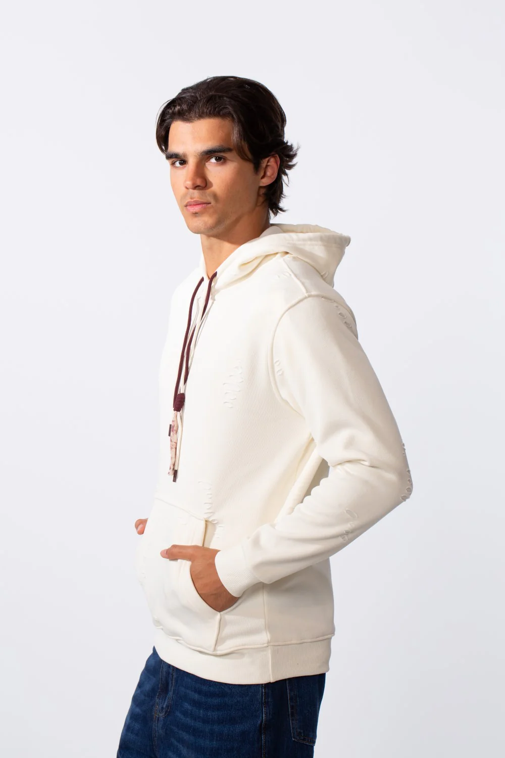 Men's Ripped Slim Fit Kangaroo Pocket Hood Sweatshirt - Image 8