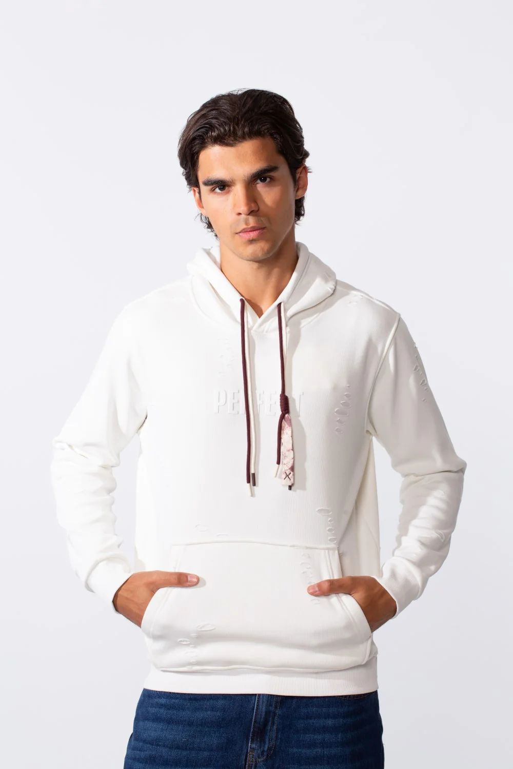 Men's Ripped Slim Fit Kangaroo Pocket Hood Sweatshirt - Image 9