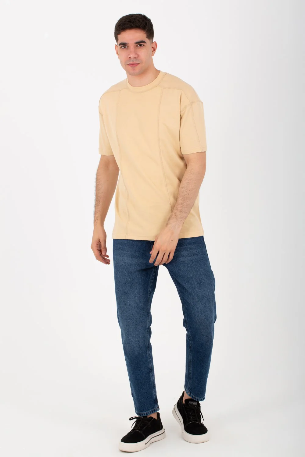 Mens Round Half Sleeve T-shirt With Stars Print On The Front And A Unique Cut - Image 3