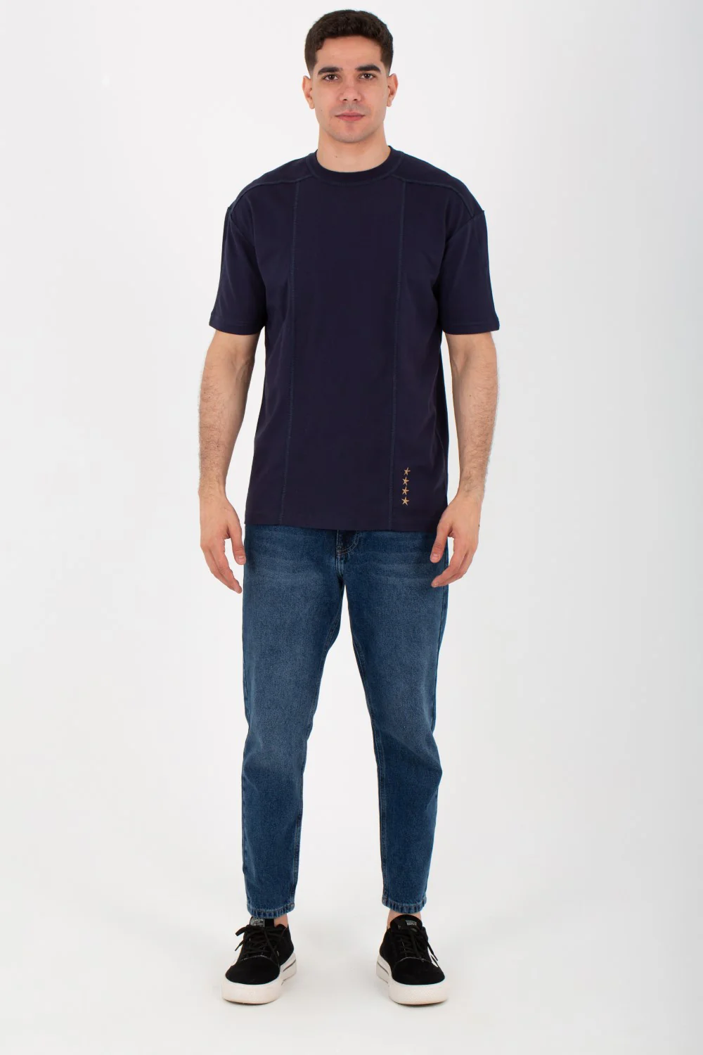 Mens Round Half Sleeve T-shirt With Stars Print On The Front And A Unique Cut - Image 7
