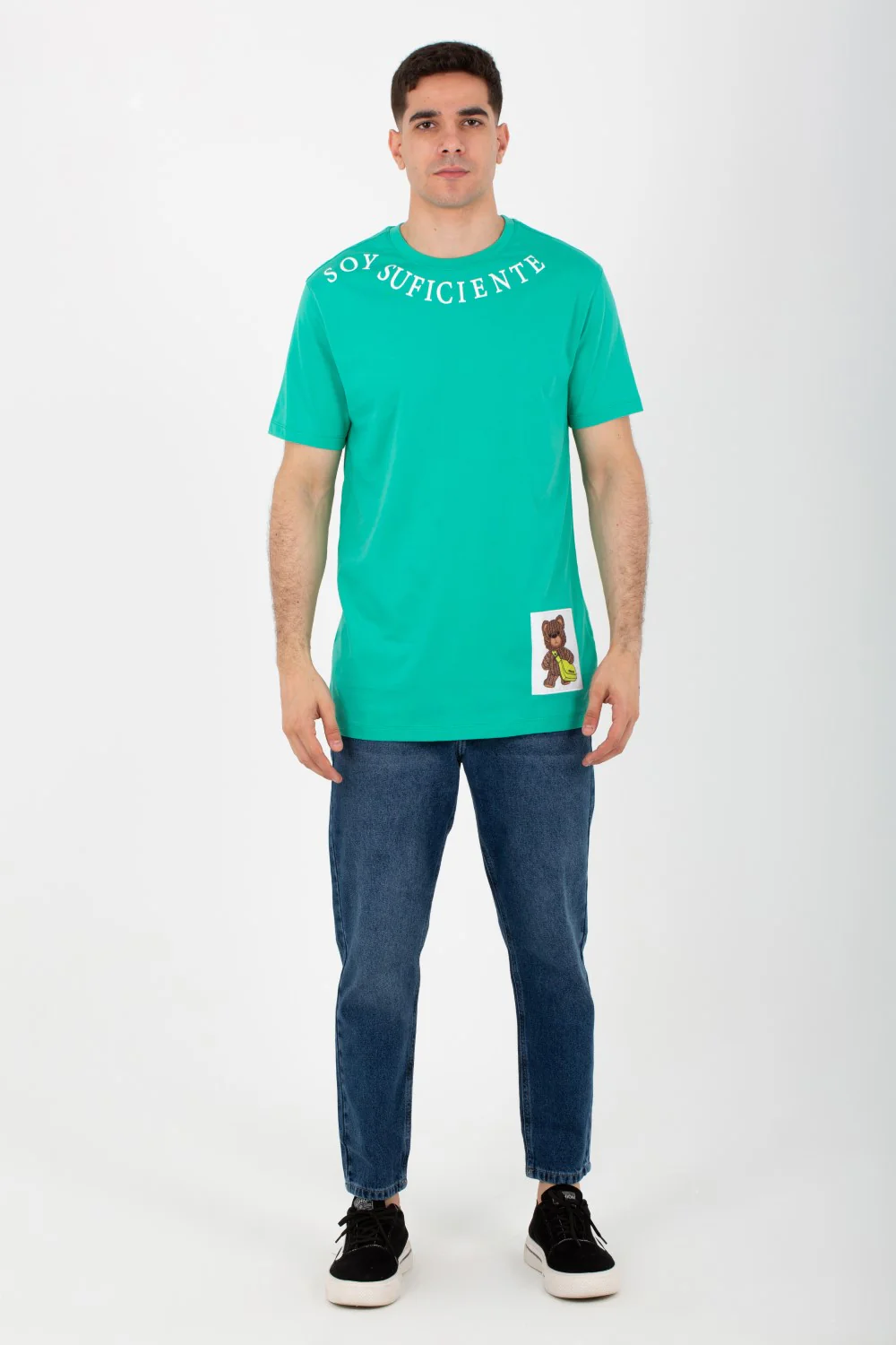 Mens Round Half Sleeves Melton Material T-Shirt Printed On The Front - Image 3