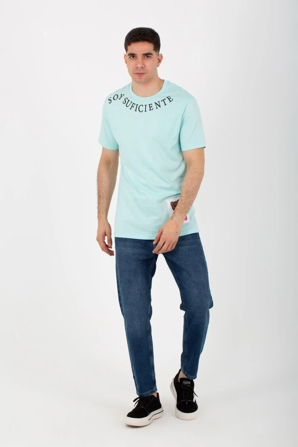 Mens Round Half Sleeves Melton Material T-Shirt Printed On The Front - Image 4