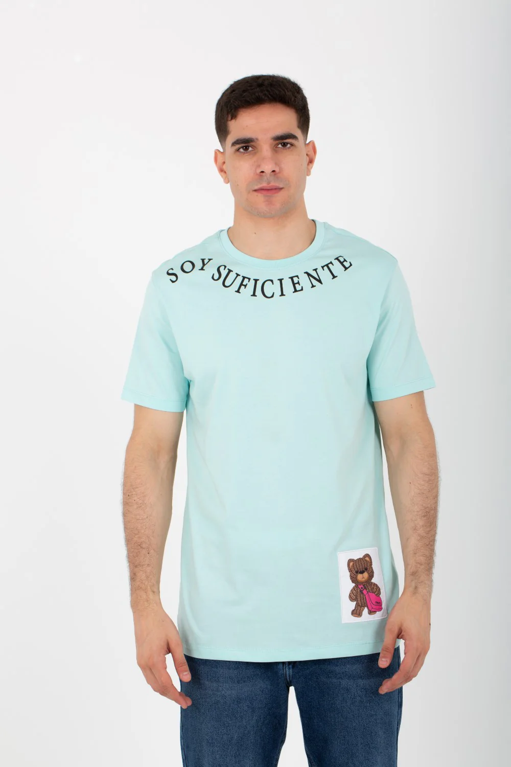 Mens Round Half Sleeves Melton Material T-Shirt Printed On The Front - Image 6