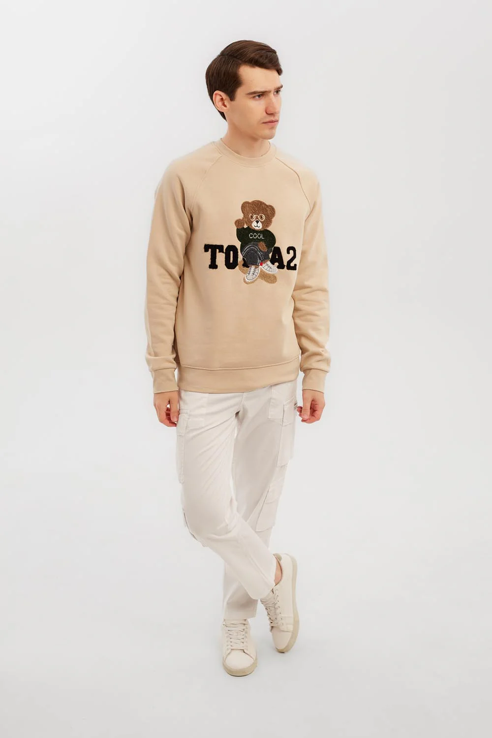 Men's Round Neck Front Original Printed Long Sleeve Padded Sweatshirt