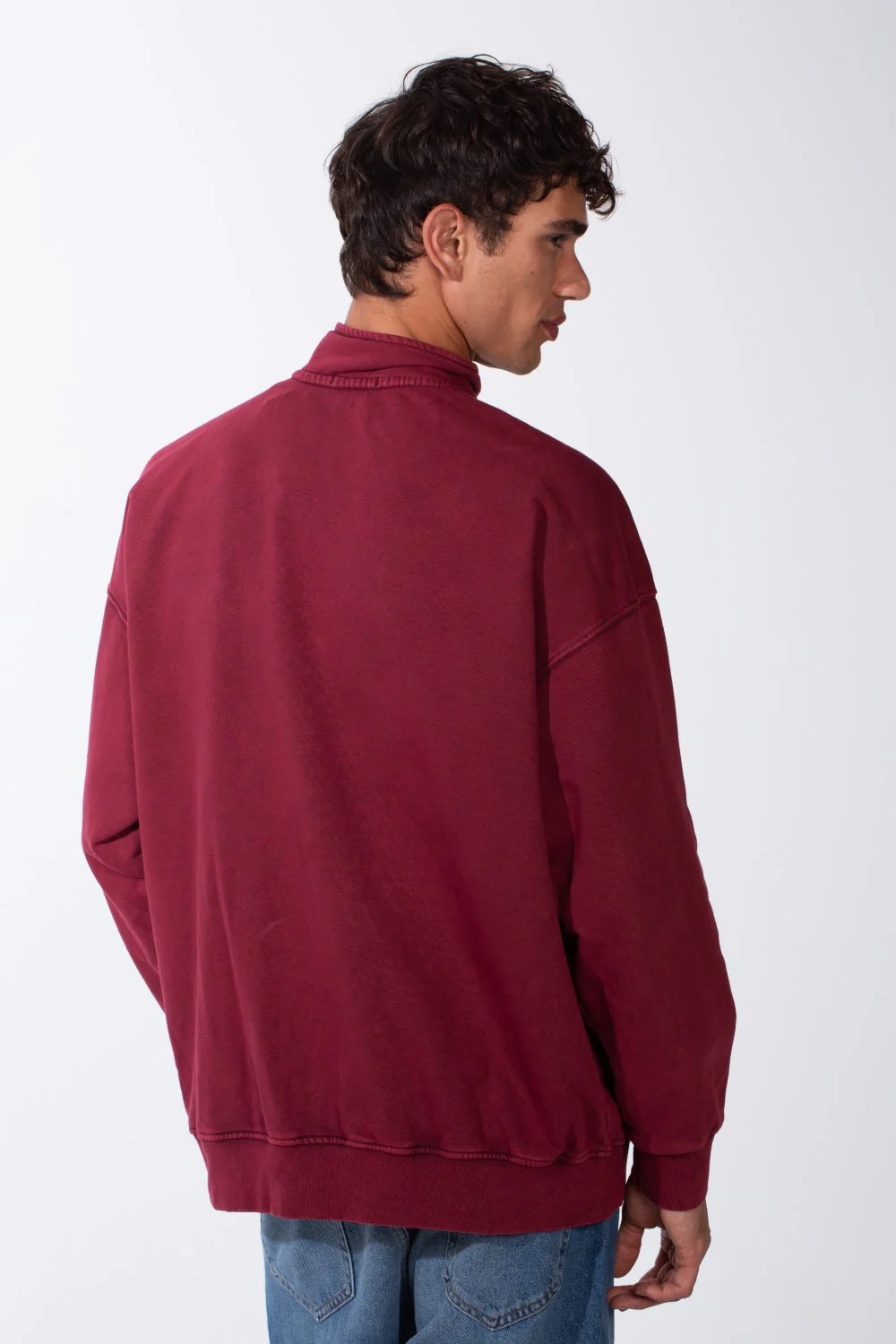 Men's Round Neck Half Zip Long Sleeve Oversized Sweatshirt - Image 10