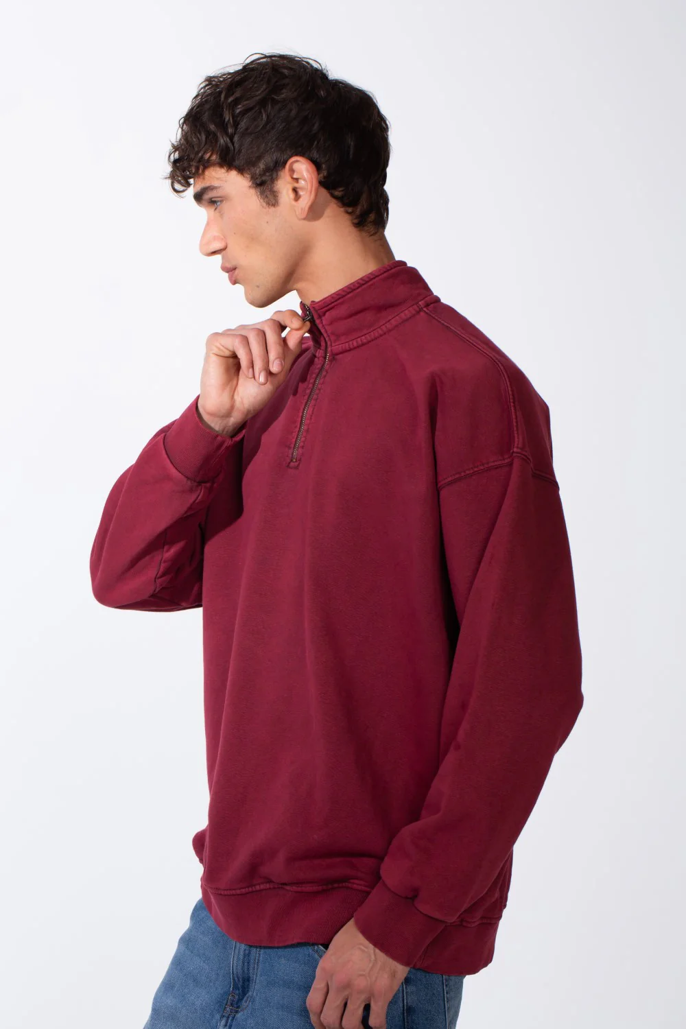 Men's Round Neck Half Zip Long Sleeve Oversized Sweatshirt - Image 12