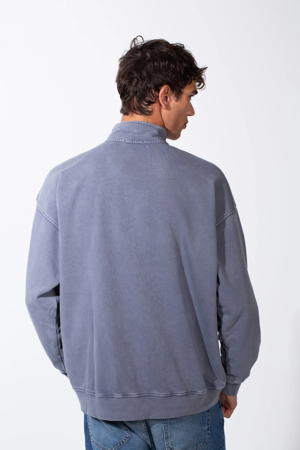 Men's Round Neck Half Zip Long Sleeve Oversized Sweatshirt - Image 6