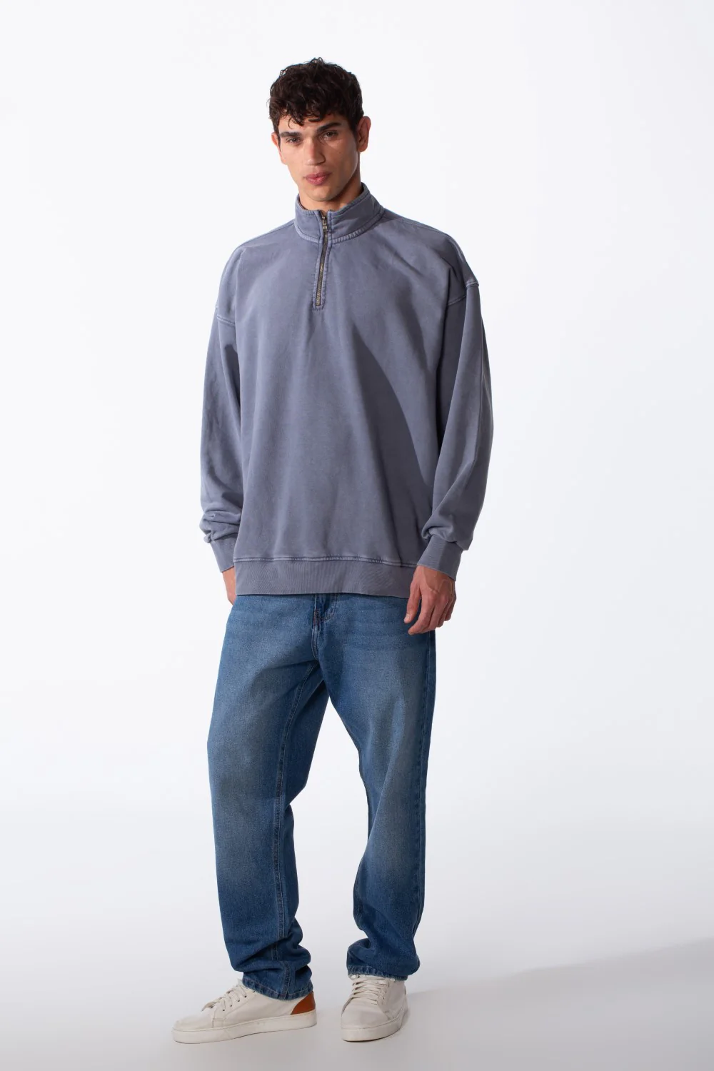 Men's Round Neck Half Zip Long Sleeve Oversized Sweatshirt - Image 7