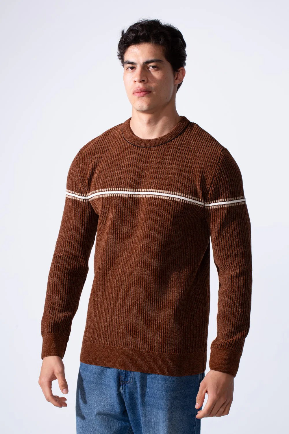 Men's Round Neck Long Sleeve Pullover Sweater With Stripe On The Chest - Image 9