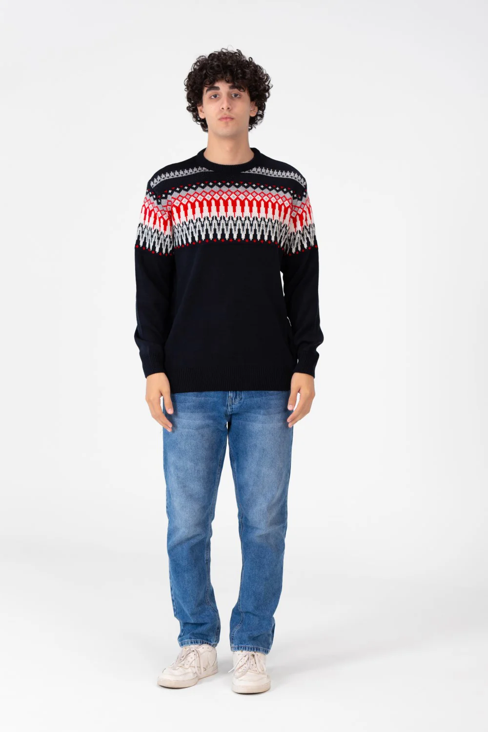 Men's Round Neck Long Sleeves Jakar Pullover With Print On The Top - Image 3