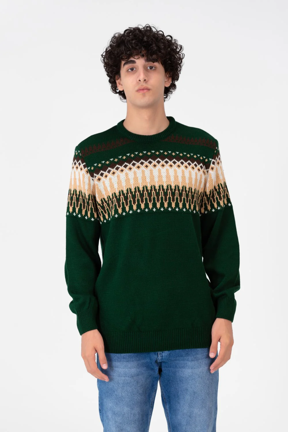 Men's Round Neck Long Sleeves Jakar Pullover With Print On The Top - Image 4