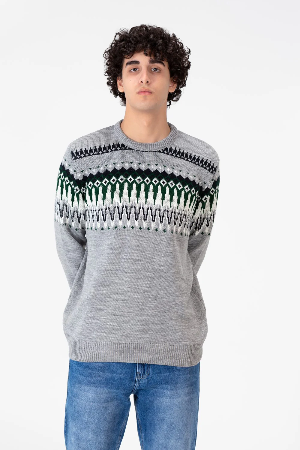 Men's Round Neck Long Sleeves Jakar Pullover With Print On The Top - Image 7