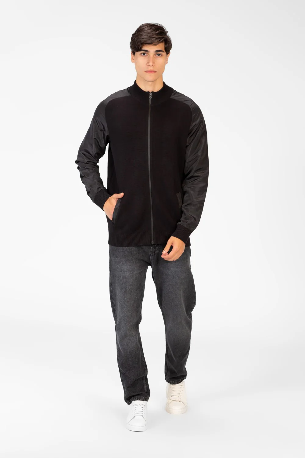 Men's Round Neck Pullover With Full Zip In Cotton Material - Image 4
