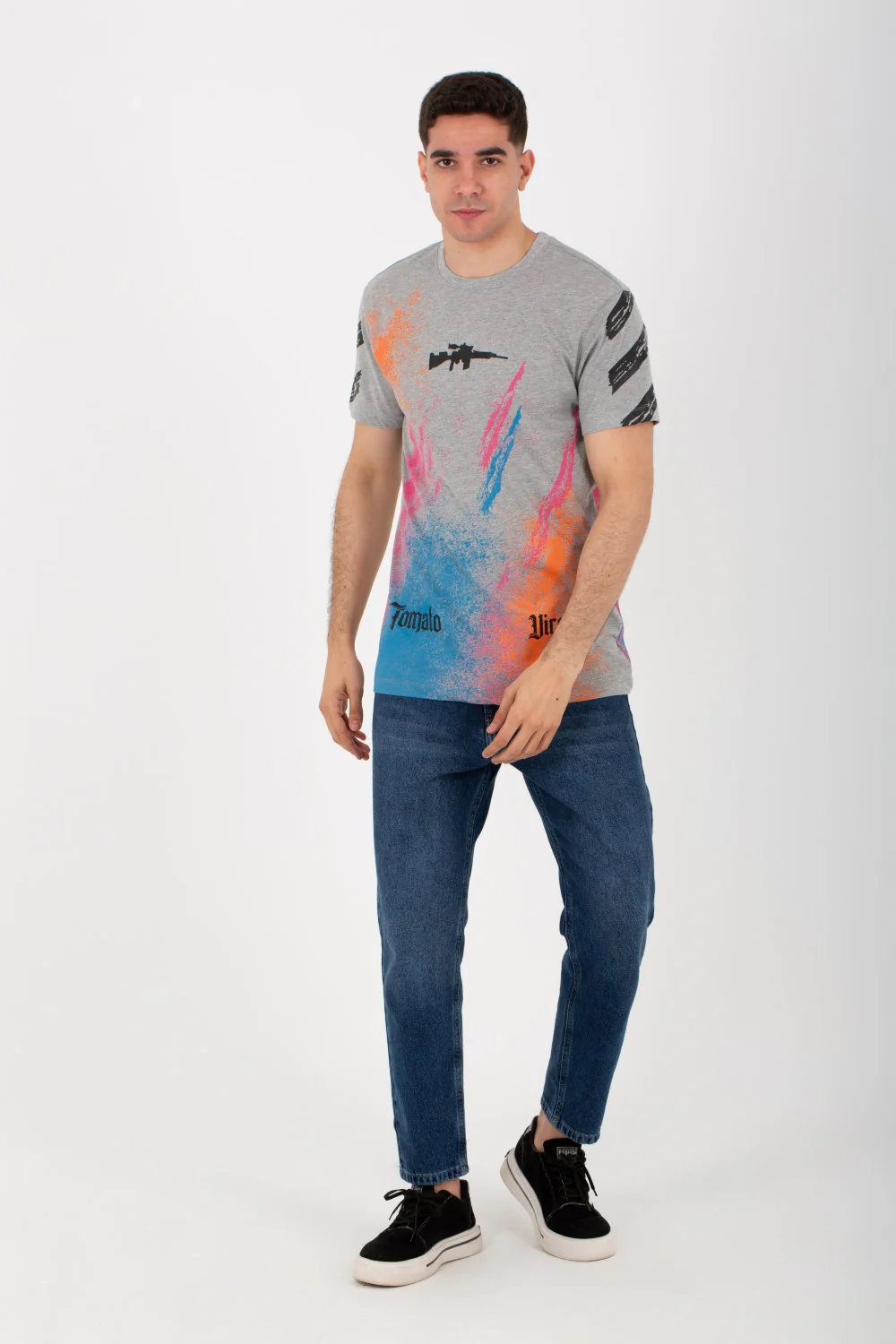 Mens Round Neck Short Sleeves T-shirt With Tomato Print And Colors On The Front And Back - Image 4
