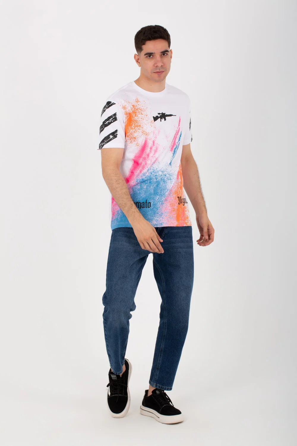 Mens Round Neck Short Sleeves T-shirt With Tomato Print And Colors On The Front And Back - Image 7