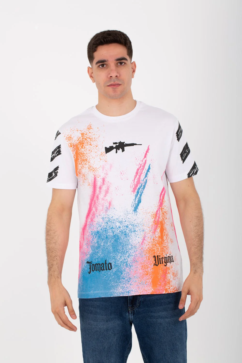 Mens Round Neck Short Sleeves T-shirt With Tomato Print And Colors On The Front And Back - Image 9