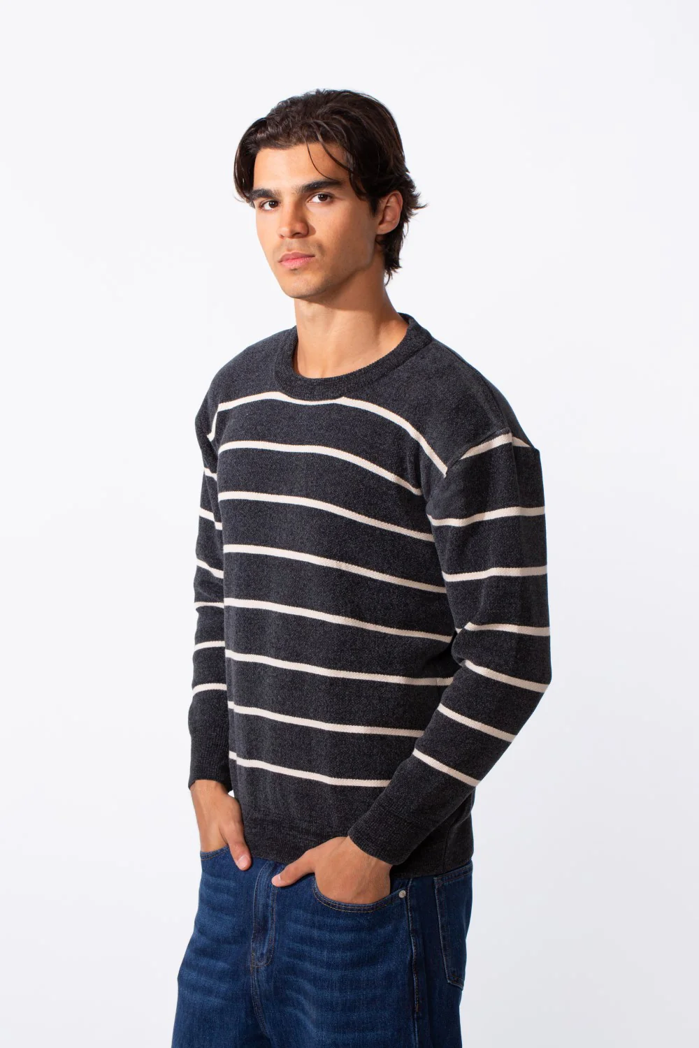 Men's Round Neck Slim Fit Striped Long Sleeve Pullover - Image 12