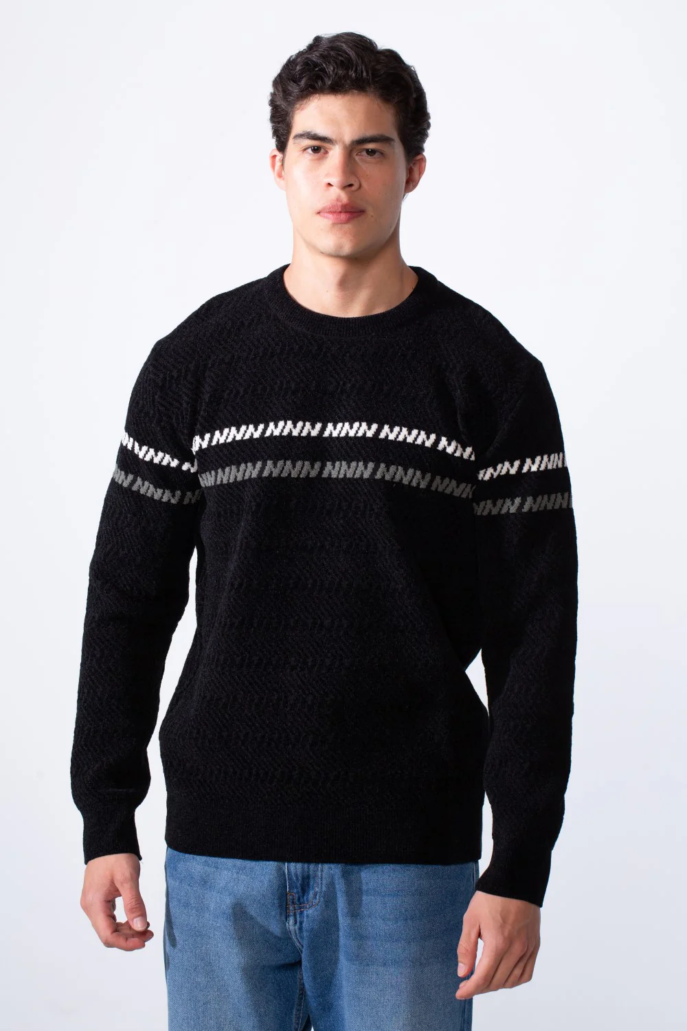 Men's Round Neck Slim Fit Textured Striped Daily Wear Pullover