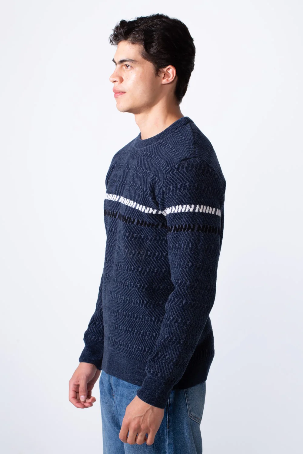 Men's Round Neck Slim Fit Textured Striped Daily Wear Pullover - Image 10