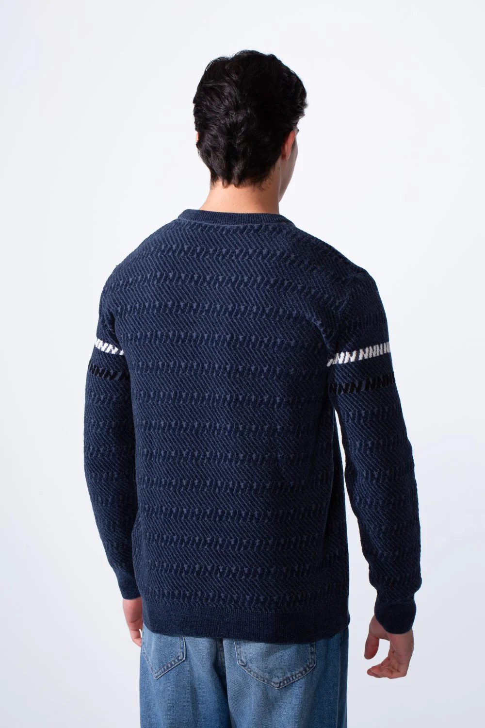 Men's Round Neck Slim Fit Textured Striped Daily Wear Pullover - Image 11