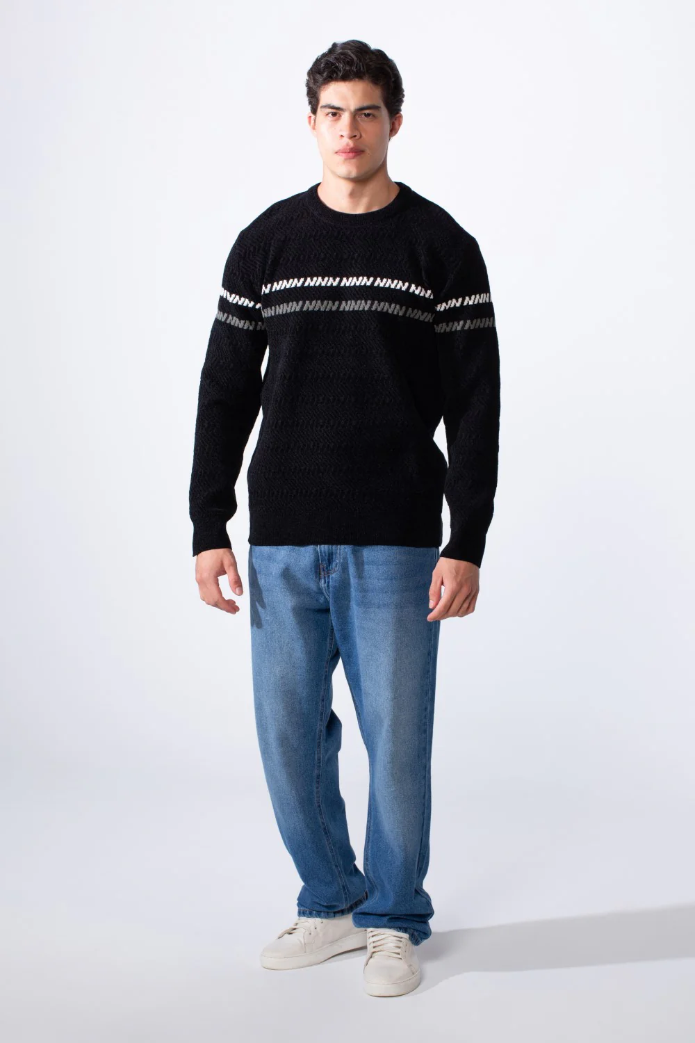 Men's Round Neck Slim Fit Textured Striped Daily Wear Pullover - Image 3