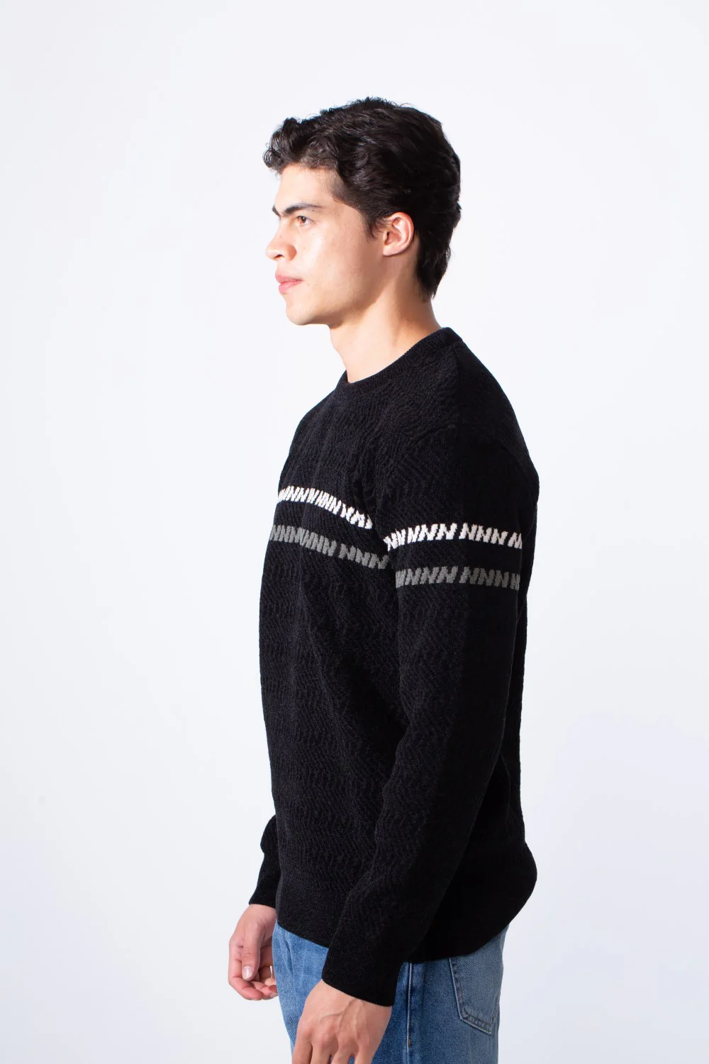 Men's Round Neck Slim Fit Textured Striped Daily Wear Pullover - Image 4