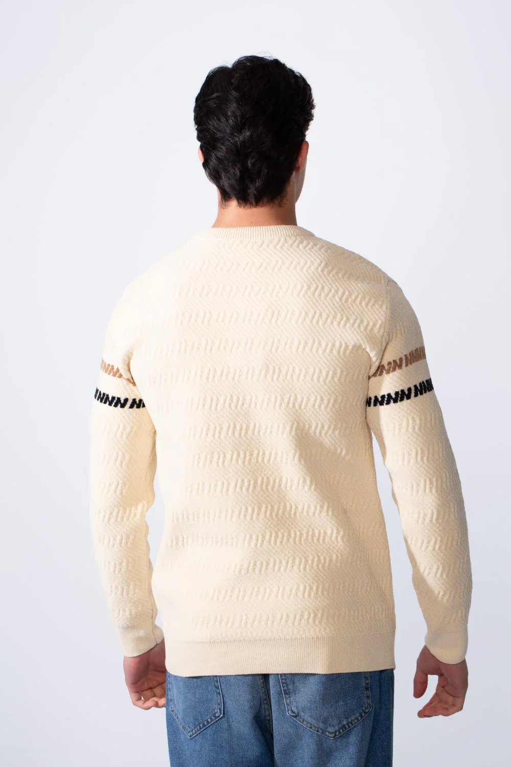 Men's Round Neck Slim Fit Textured Striped Daily Wear Pullover - Image 6