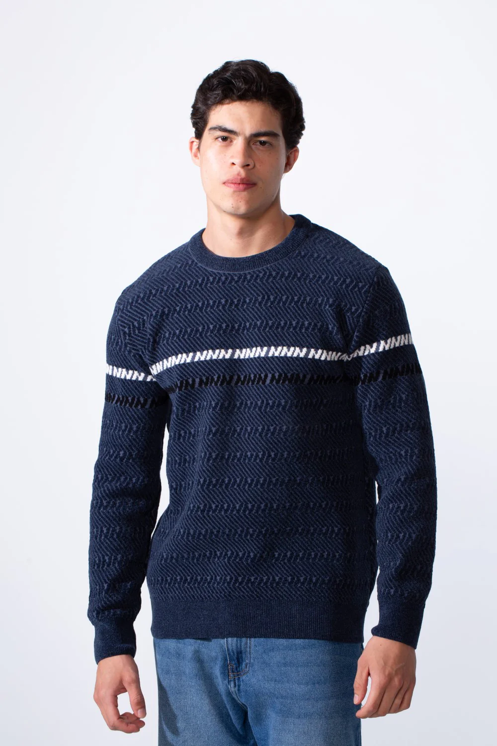 Men's Round Neck Slim Fit Textured Striped Daily Wear Pullover - Image 9
