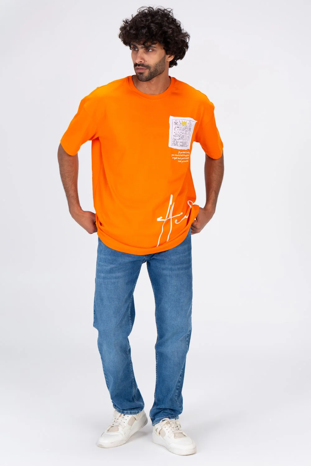 Mens Round Neck T-shirt With Unique Cut And Front And Back Print - Image 3