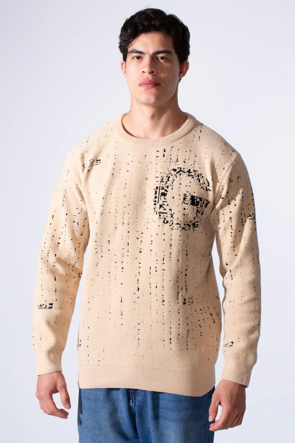 Men's Round Neckline Slim Fit Printed Jakar Modern Casual Pullover Sweater