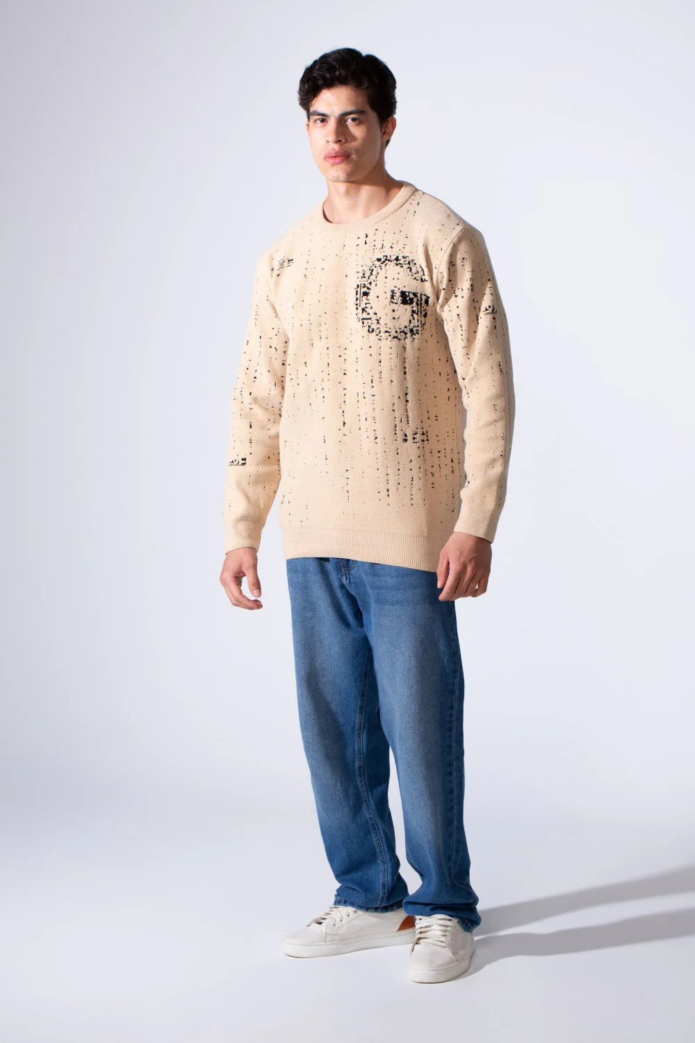 Men's Round Neckline Slim Fit Printed Jakar Modern Casual Pullover Sweater - Image 3