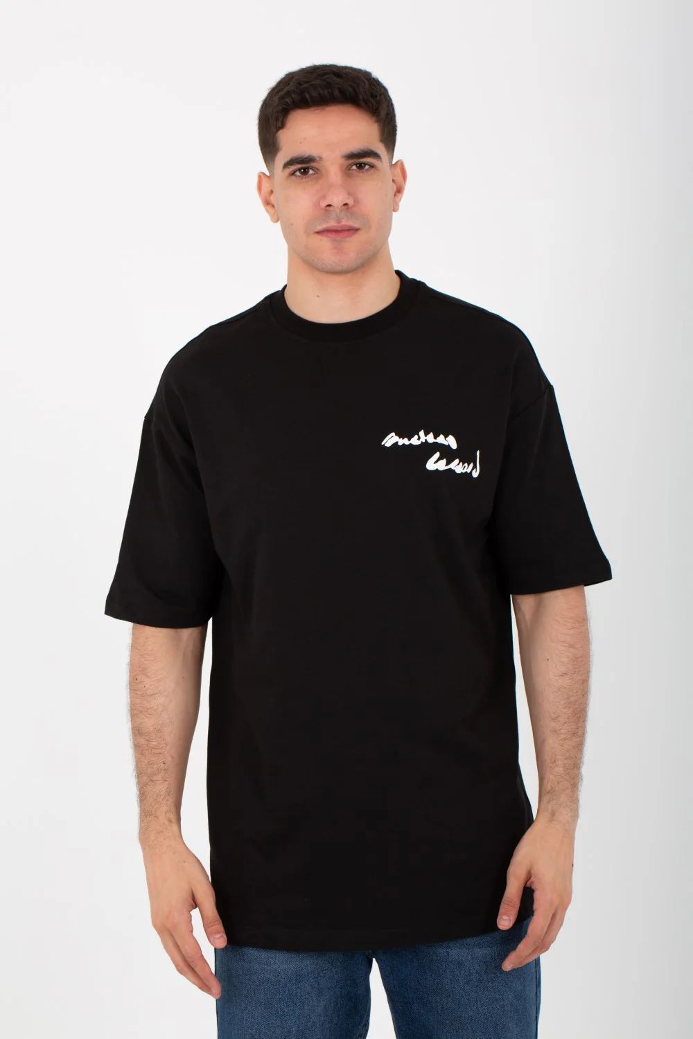Mens Round Over Size T-Shirt In Melton Material With Front And Back Print