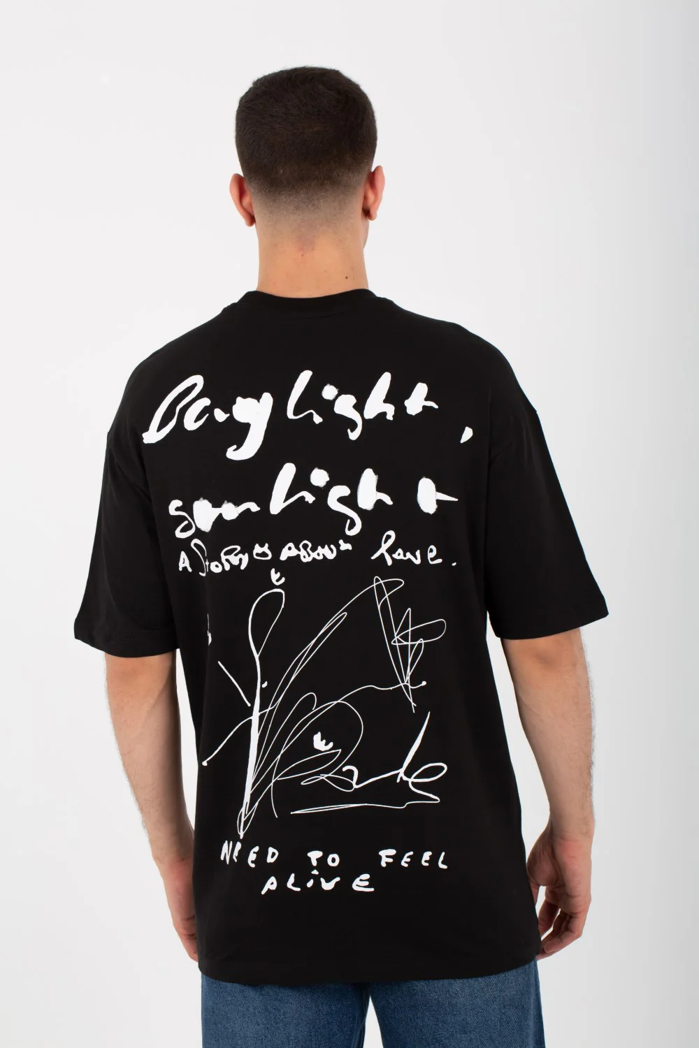 Mens Round Over Size T-Shirt In Melton Material With Front And Back Print - Image 2