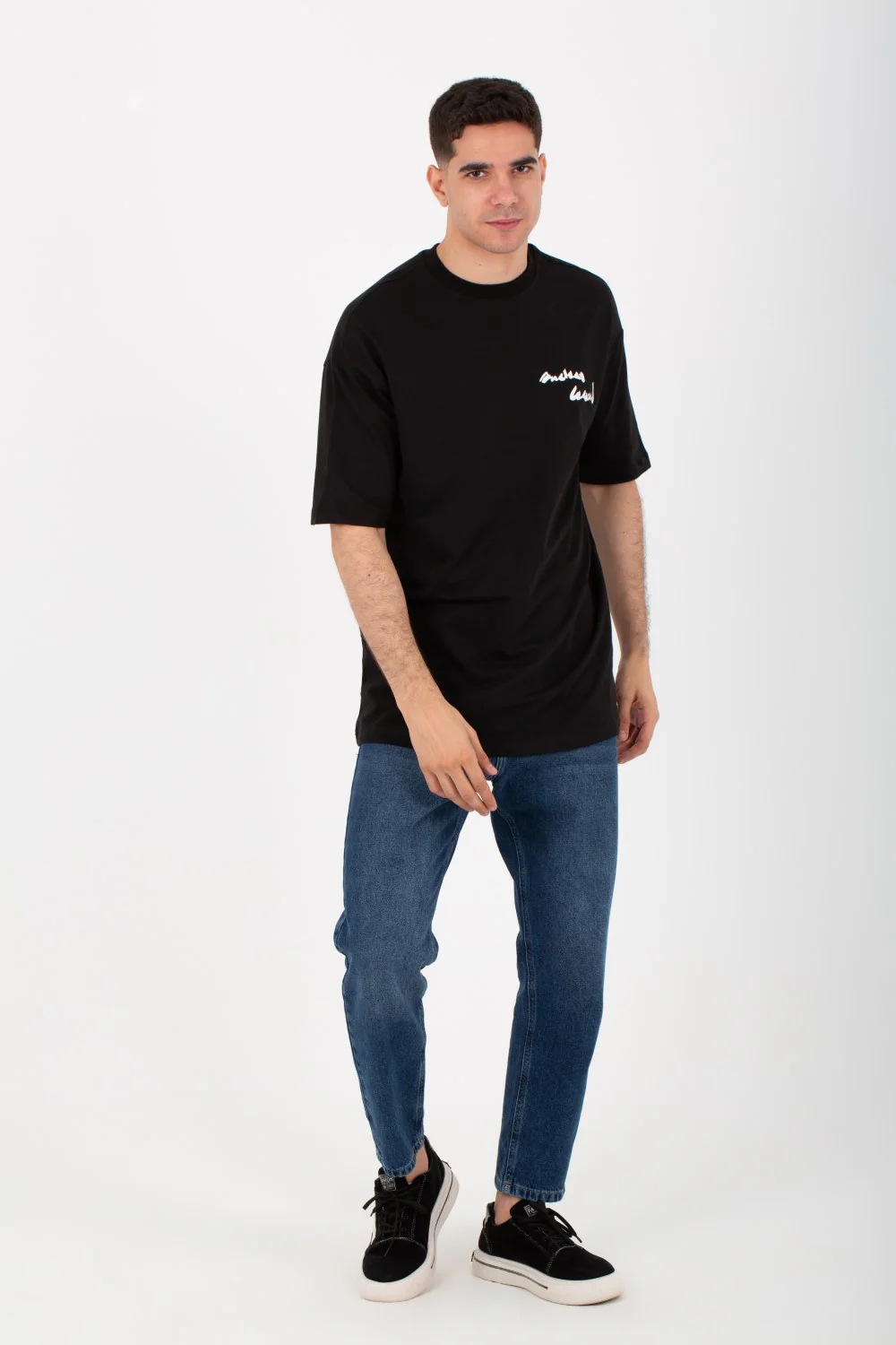 Mens Round Over Size T-Shirt In Melton Material With Front And Back Print - Image 3