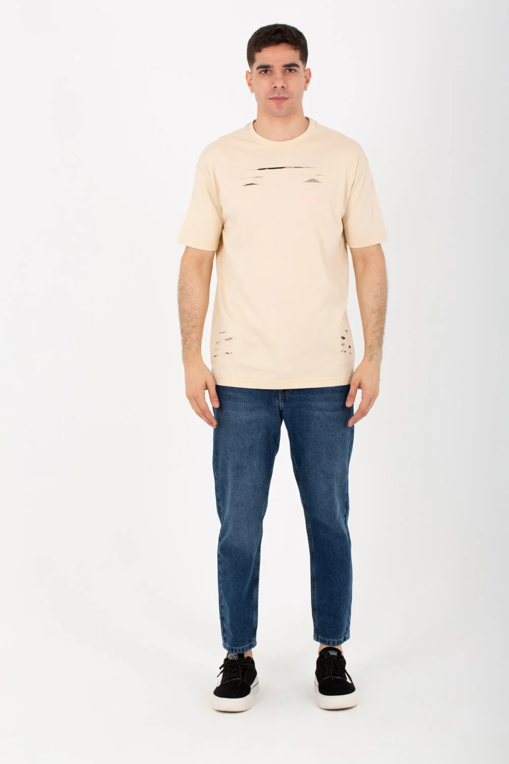 Men's Round Over Size T-Shirt With Short Sleeves And Summer Melton Material - Image 3