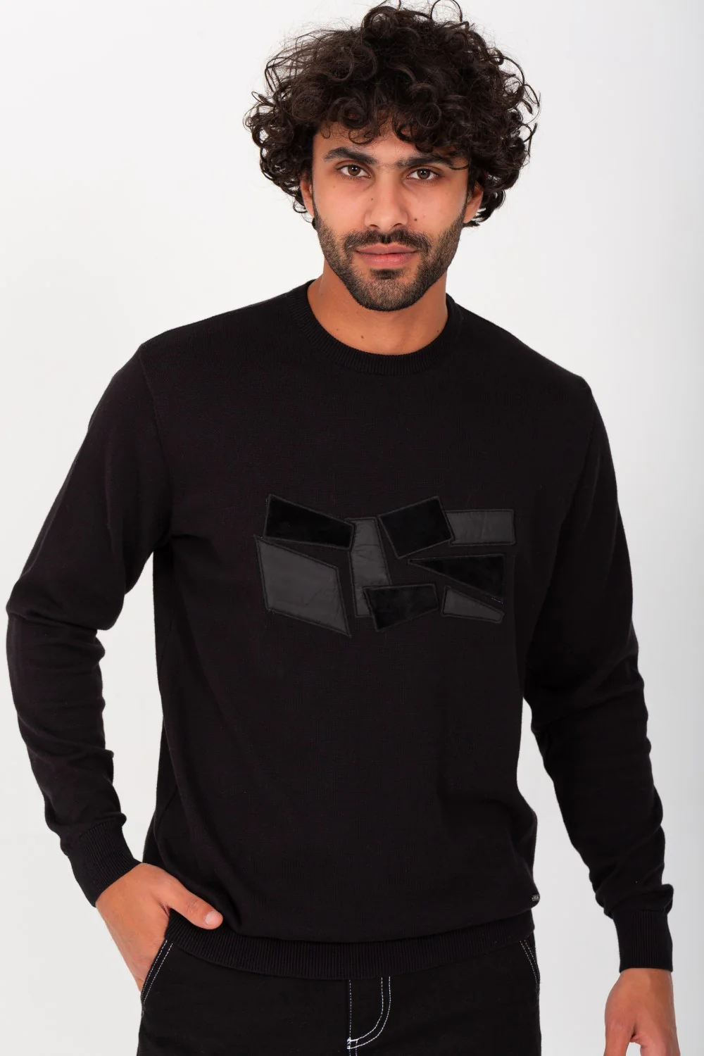 Men's Rounded Neck Padded With Unqiue Modern Pattern Pullover - Image 3