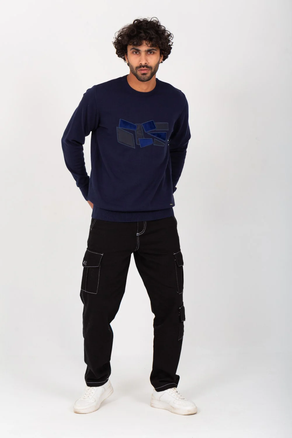 Men's Rounded Neck Padded With Unqiue Modern Pattern Pullover - Image 4