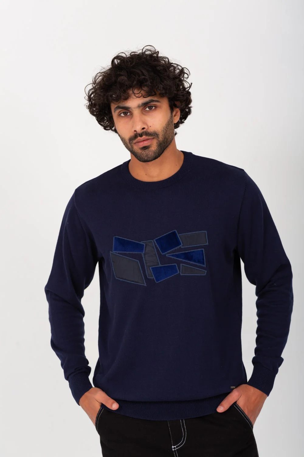 Men's Rounded Neck Padded With Unqiue Modern Pattern Pullover - Image 6