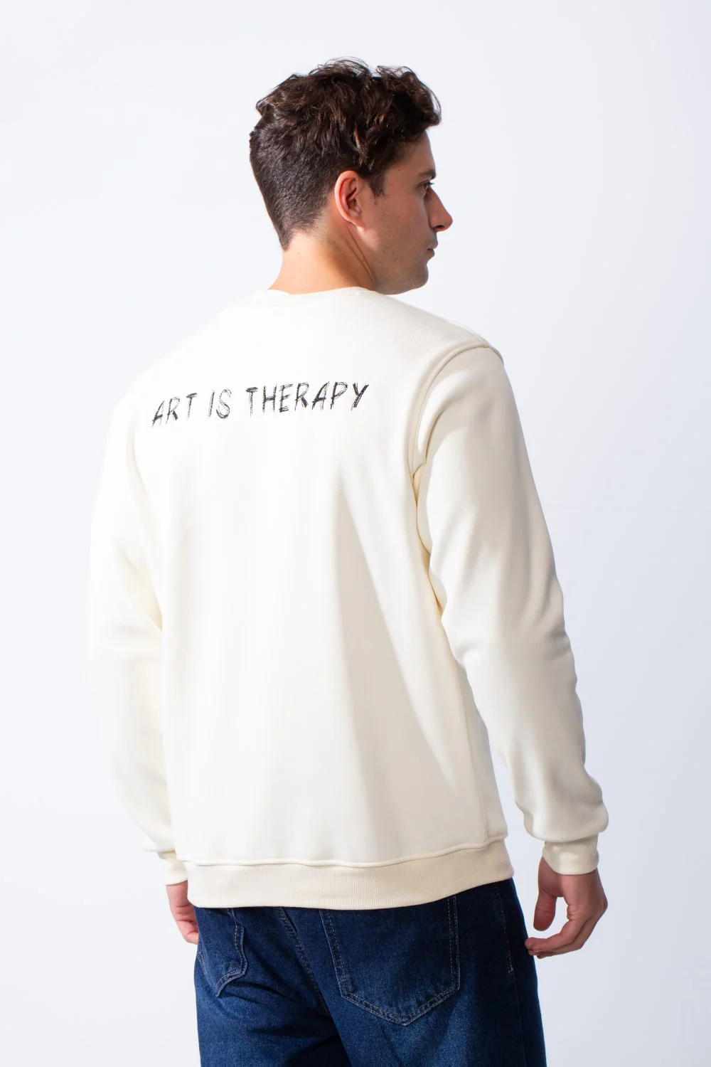 Men's Round Neck With Front Text Print Ribbed Cuffs And Waistband Slim Fit Sweatshirt - Image 10