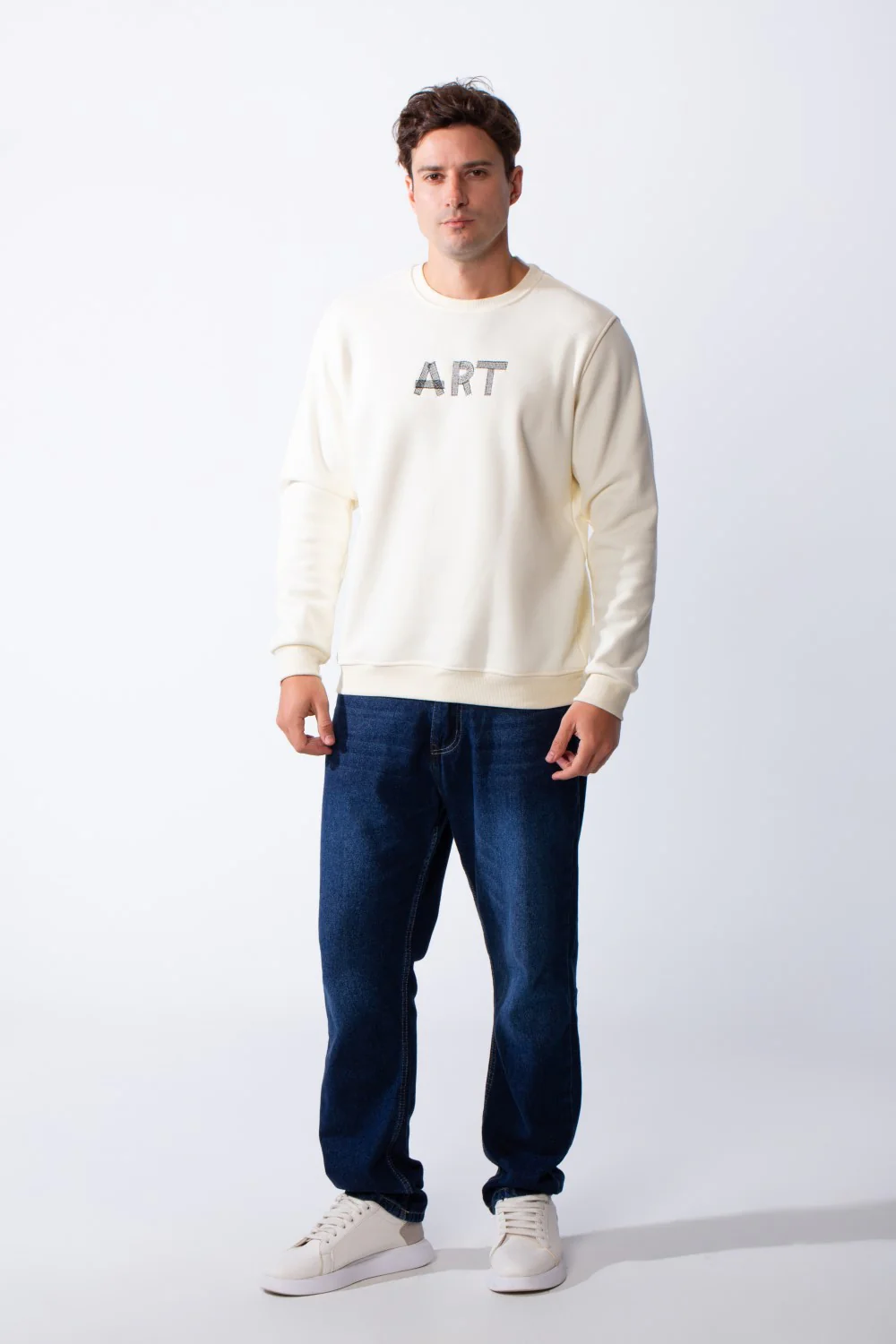 Men's Round Neck With Front Text Print Ribbed Cuffs And Waistband Slim Fit Sweatshirt - Image 11