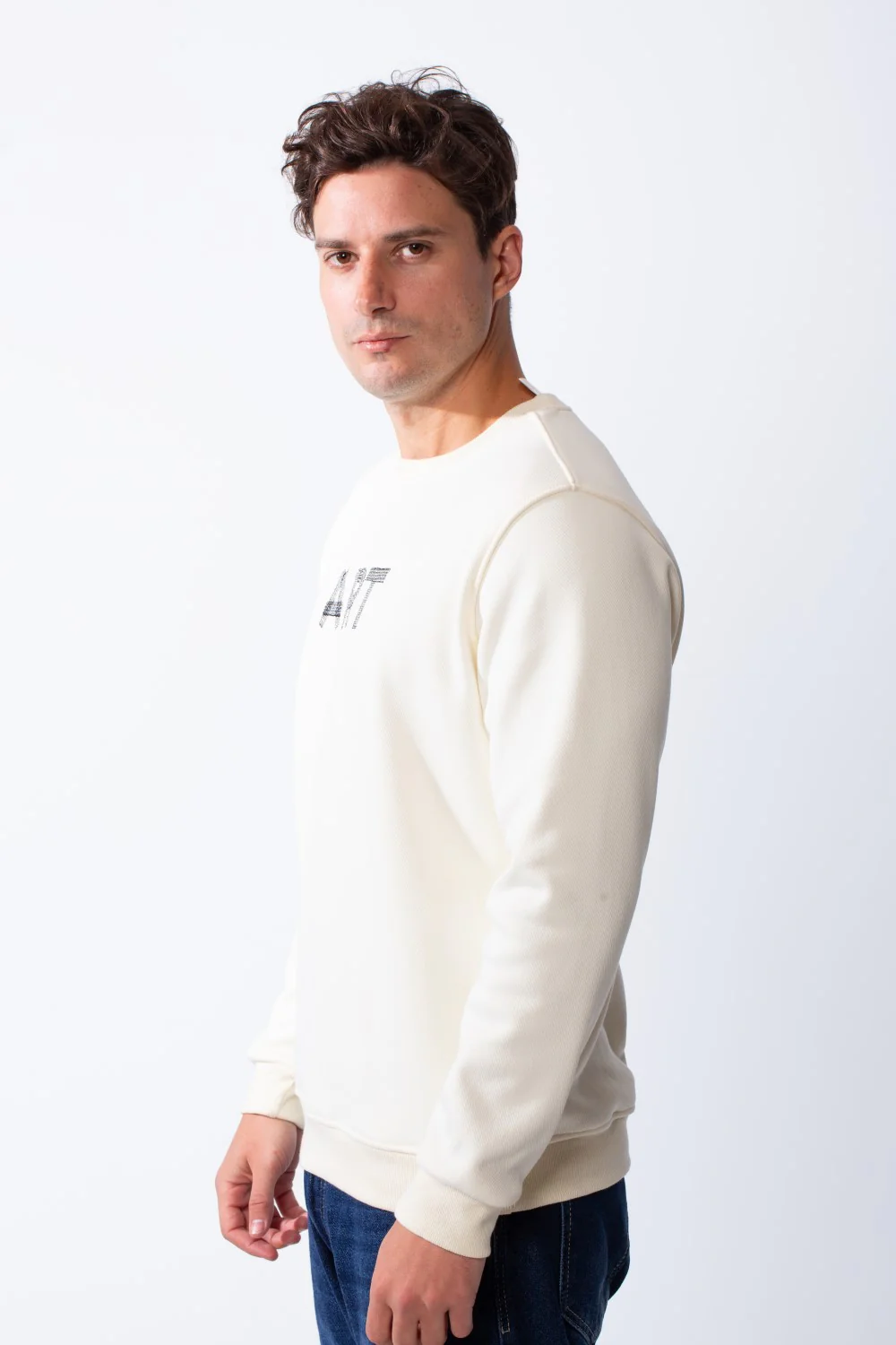 Men's Round Neck With Front Text Print Ribbed Cuffs And Waistband Slim Fit Sweatshirt - Image 12