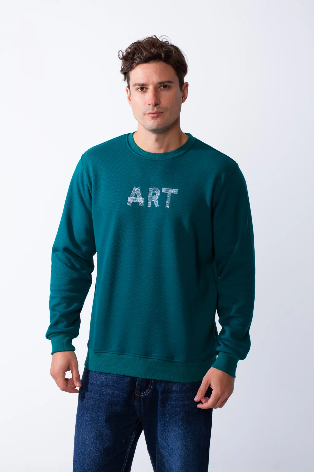Men's Round Neck With Front Text Print Ribbed Cuffs And Waistband Slim Fit Sweatshirt - Image 5