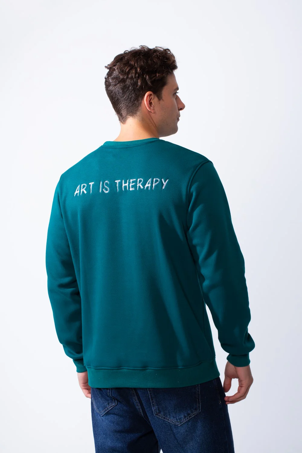 Men's Round Neck With Front Text Print Ribbed Cuffs And Waistband Slim Fit Sweatshirt - Image 6