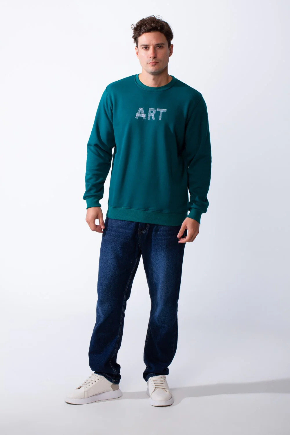 Men's Round Neck With Front Text Print Ribbed Cuffs And Waistband Slim Fit Sweatshirt - Image 7