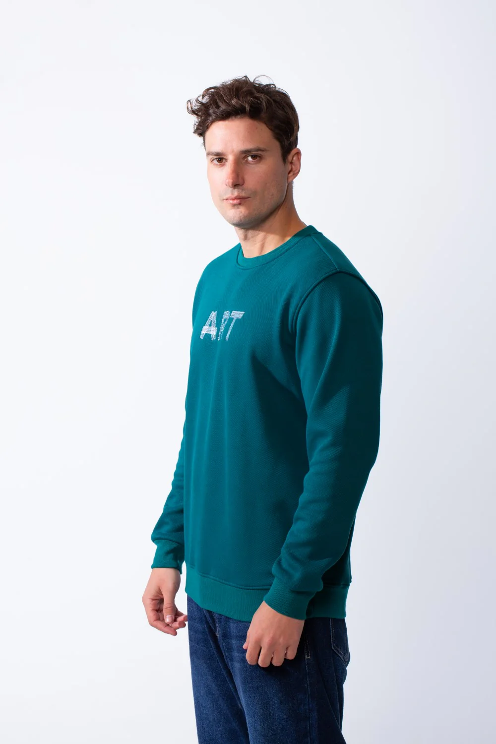 Men's Round Neck With Front Text Print Ribbed Cuffs And Waistband Slim Fit Sweatshirt - Image 8