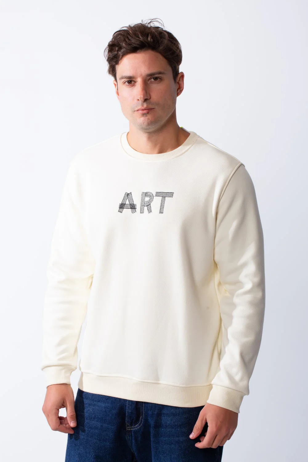 Men's Round Neck With Front Text Print Ribbed Cuffs And Waistband Slim Fit Sweatshirt - Image 9