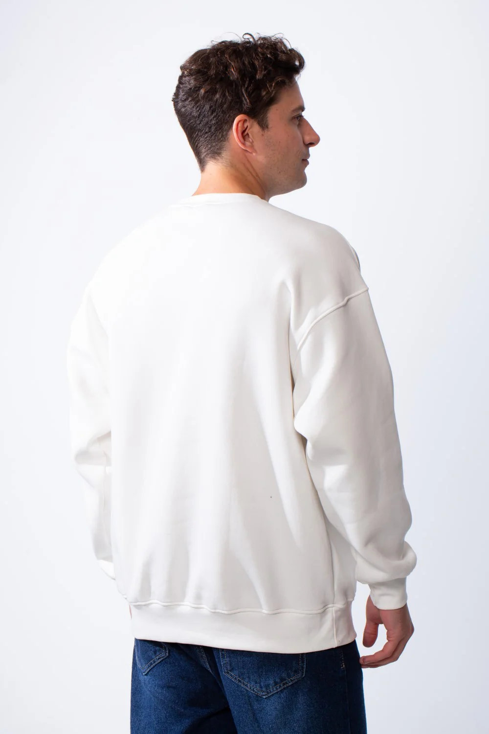 Men's Rounded Neckline With Playful Chest Print Long Sleeves Over Size Casual Everyday Wear Melton Sweatshirt - Image 10